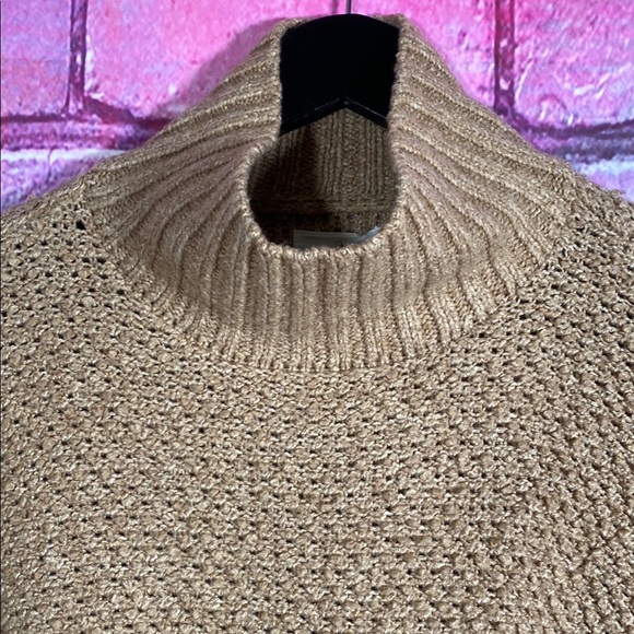 Lou & Grey Tan Mock Neck Poncho Sweater Knit Pullover Oversized Fit XS/S - Picture 4 of 11